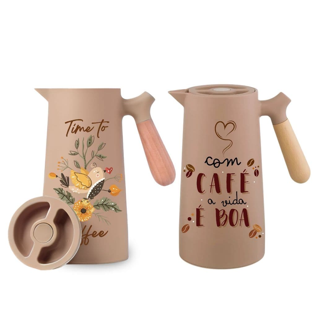 1 UNI. Garrafa Térmica Personalizada Arte Café Frases Alta Qualidade Acabamento em Verniz Resistente