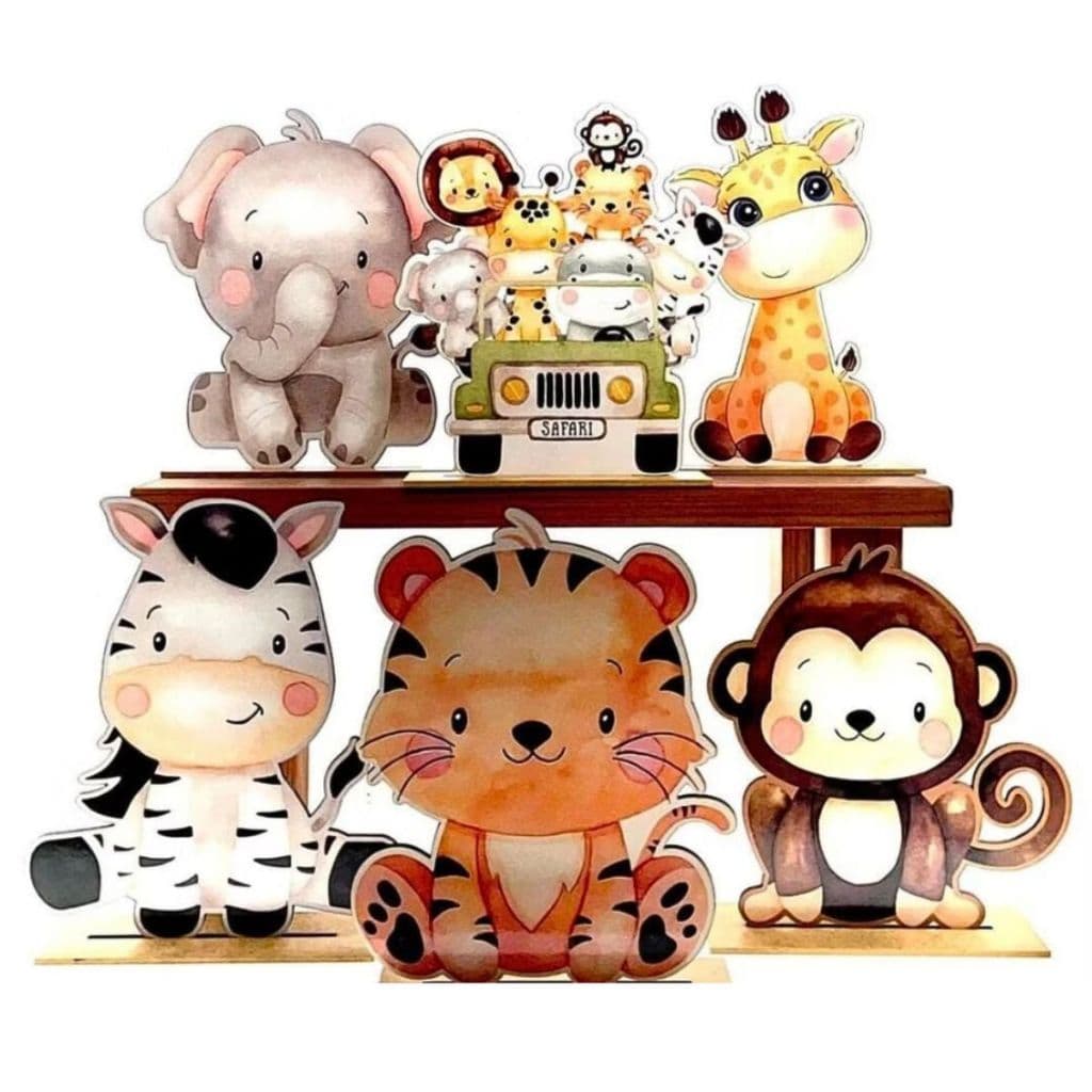 Kit Display de Mesa 8 Pç Festa Safari Baby Carrinho Verd MDF