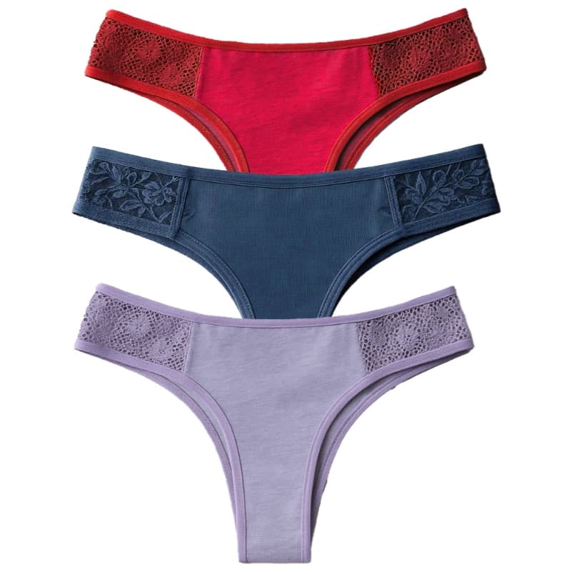 Kit 3 Calcinhas em Algodão com Renda Conforto Anti Alérgico Não Marca Cotton Moda Íntima Femininas