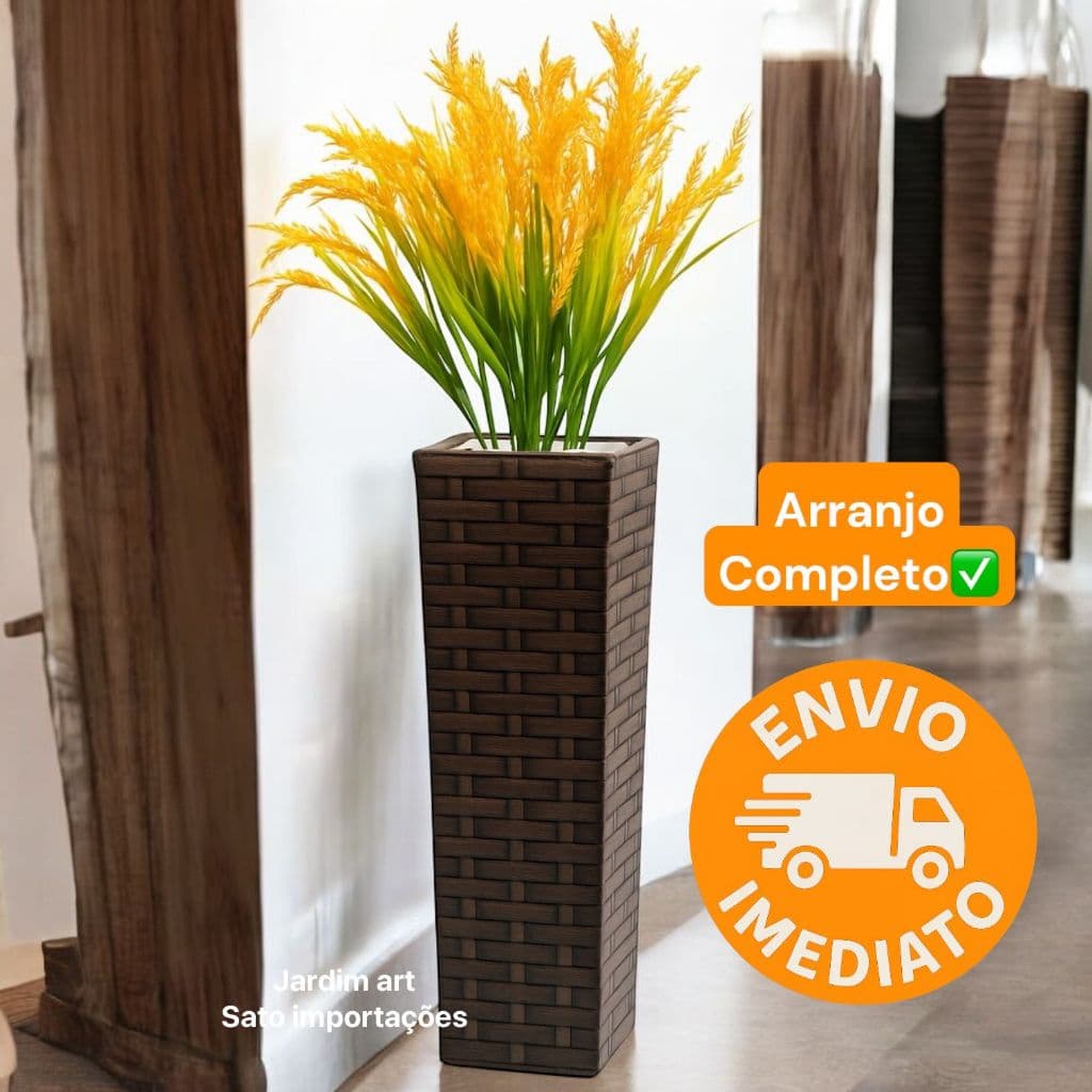 Arranjo com Trigo no Vaso Coluna Artesanal 105cm ref 3BCG