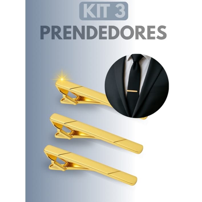 Kit com 3 Prendedores de Gravata em Metal: Opções de 3 Peças, 6cm Promoção