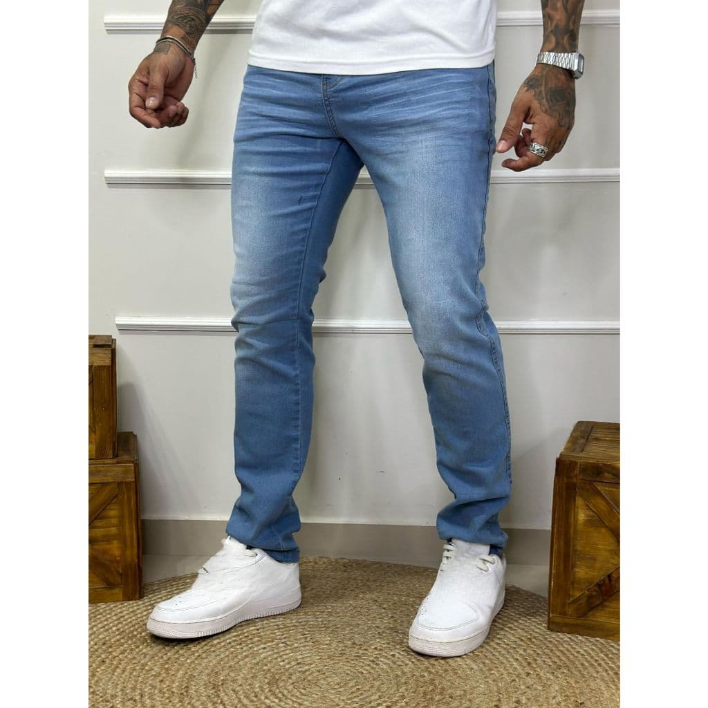 Calça Jeans Masculina Slim Clara Algodão Basica Casual Elastano