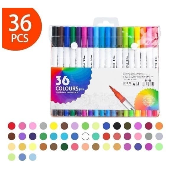 Kit 24/36 Canetas 2 em 1 Brush Lettering e Ponta Fina Dual Pen Canetinha Colorir Desenho