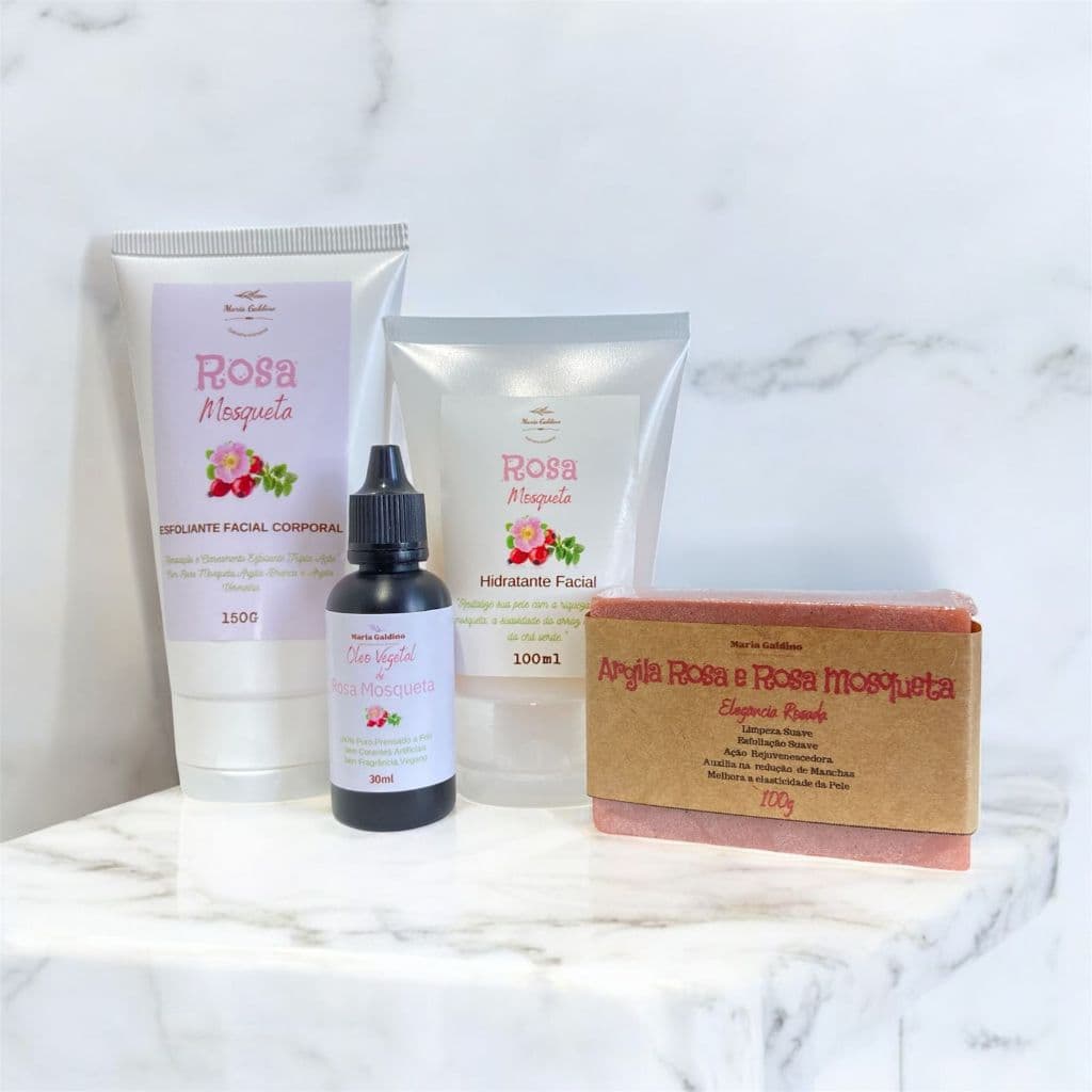 Kit Skin CareEsfoliante Rosa Mosqueta Hidratante Facial,Sabonete,Oleo vegetal