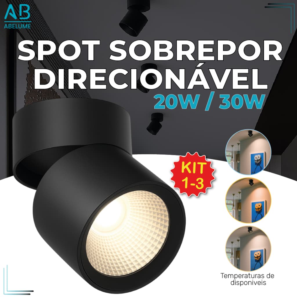 Spot Sobrepor Downlight Preto 20W 10W Luminária de Teto Dobrável Ajustável 3 Luz Bivolt