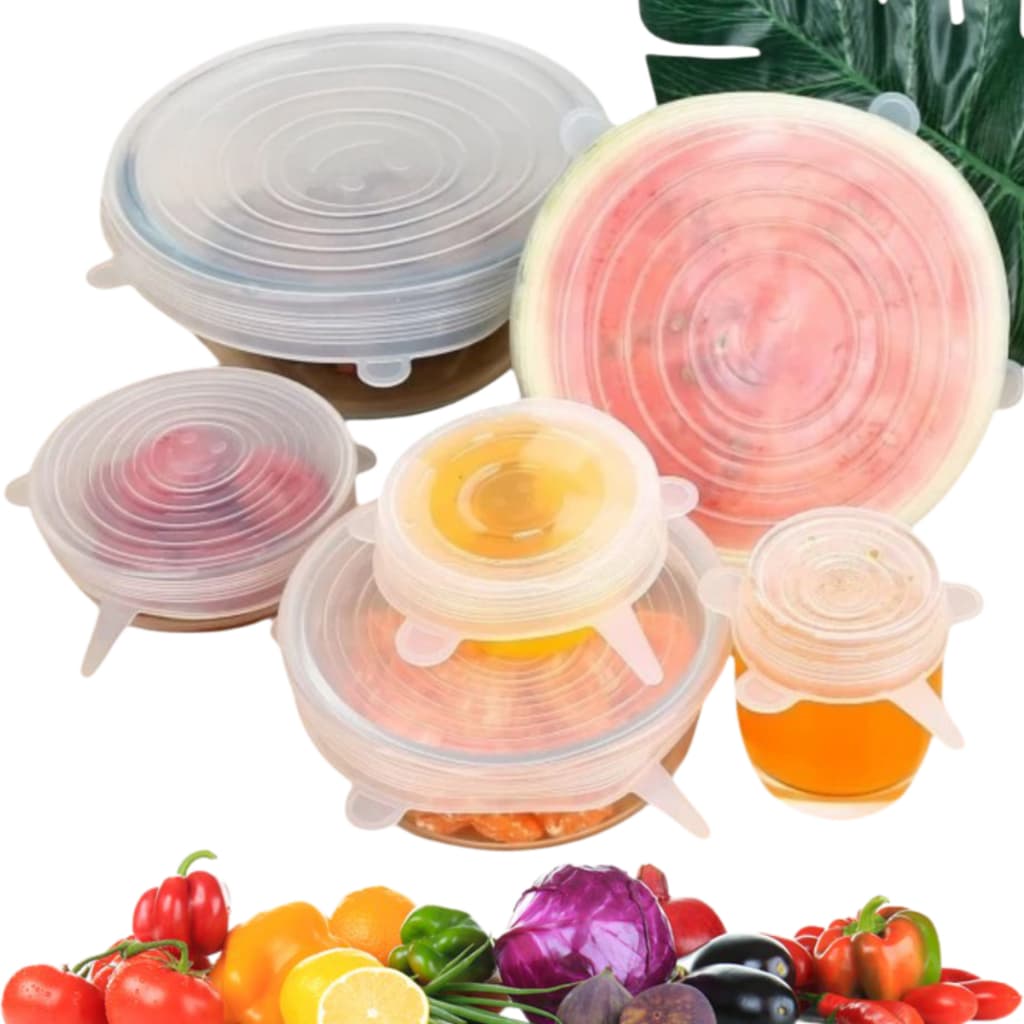 Kit Conjunto Com 6 Tampas de Silicone Potes Universal Reutilizável Geladeira Panela Cozinha Utensílio Doméstico Casa Lar