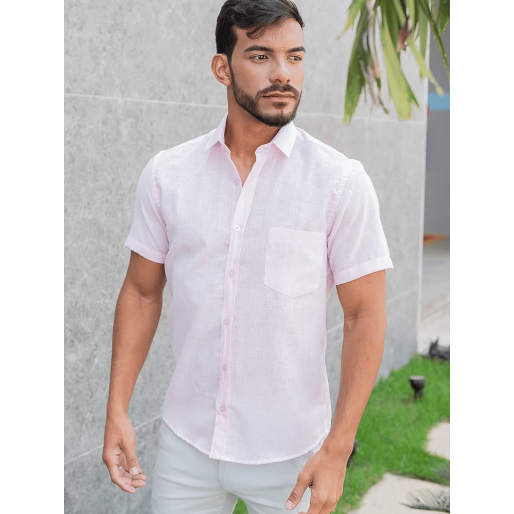 Camisa Social Masculina Linho Manga Curta Cores Premium Promoção