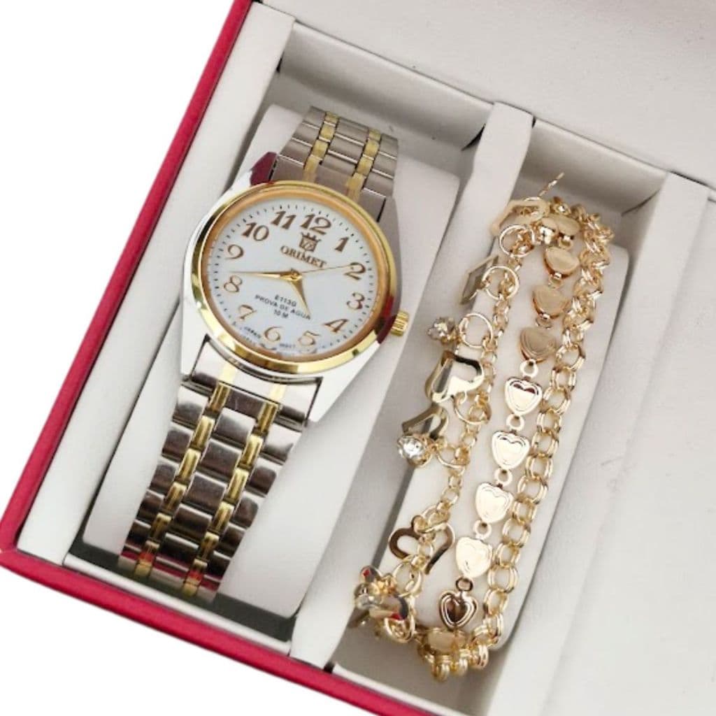 Relógio Feminino Analógico prova Dágua Minimalista Prata + Pulseira + Caixa Presente Mulher, namorada, presente de natal
