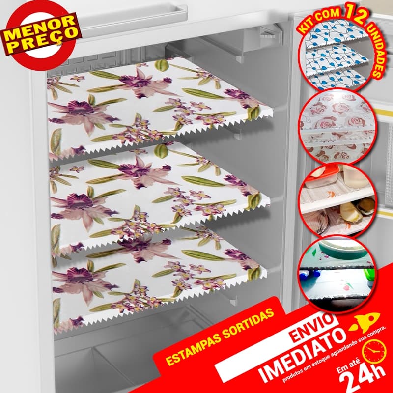 Kit Com 12 Forros Para Forrar Prateleira de Geladeira Jogo de Toalhas PE Diversas Estampas