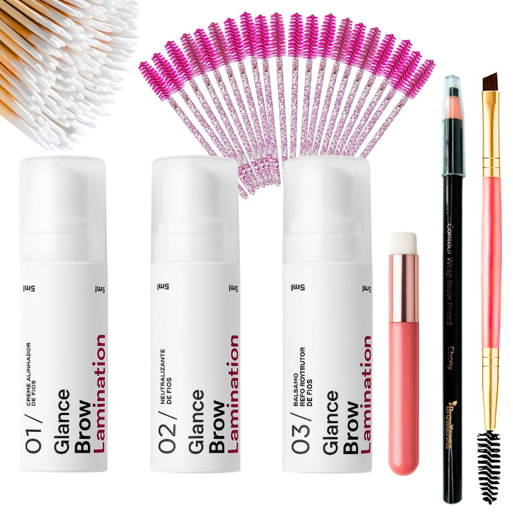 Kit Glance Brow Lamination Profissional Escovinha Palito Lapis Pincel