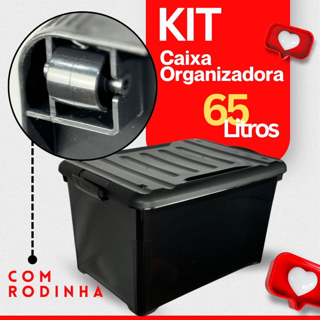 Container Com Rodinhas Caixa Organizadora Com Tampa Grande Kit 65 Litros