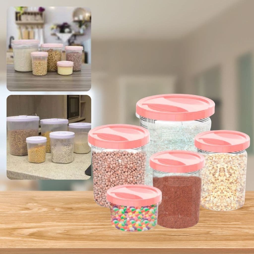 Kit com 5 Potes de Rosca Porta Mantimentos Com Tampa Rosa Uninjet
