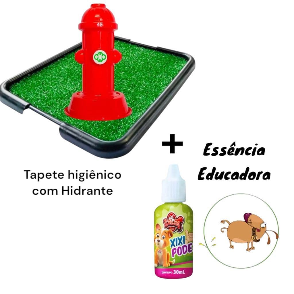 Kit Adestramento Para Cachorro Tapete Higiênico Grama + Poste Hidrante + Xixi Pode 30Ml