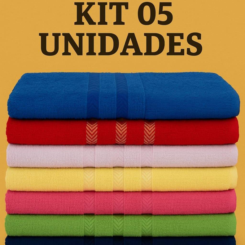 Kit 05 Toalhas Rosto Popular Simples Grande Resistente 100% Algodão 43 x 70 cm