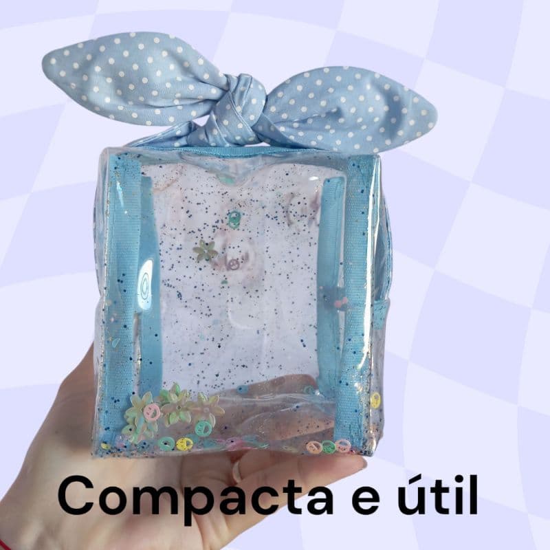 Mini nécessaire bolsa box laço transparente em plástico para bombons make remédios viagem absorventes
