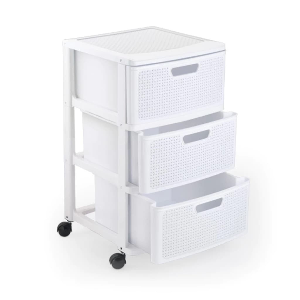 Gaveteiro Porta Tudo 3 Gavetas Com Rodas Rattan Cor Branco