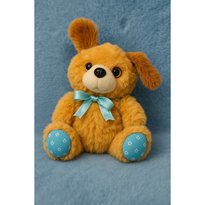 Cachorrinho de Pelúcia com Laço Azul – Fofo, Elegante e Perfeito para Presentear!