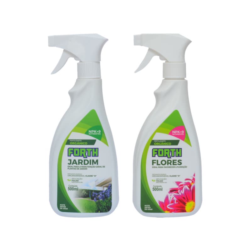 Kit Fertilizante FORTH Flores Pronto Uso 500ml + Fertilizante Adubo FORTH Jardim Pronto Uso 500ml