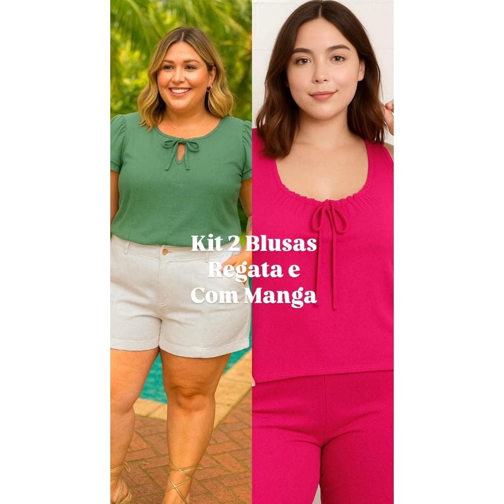 Kit 2 Blusas REGATA E DUAS MANGAS Plus Size Feminina Tecido Duna Moda Maior