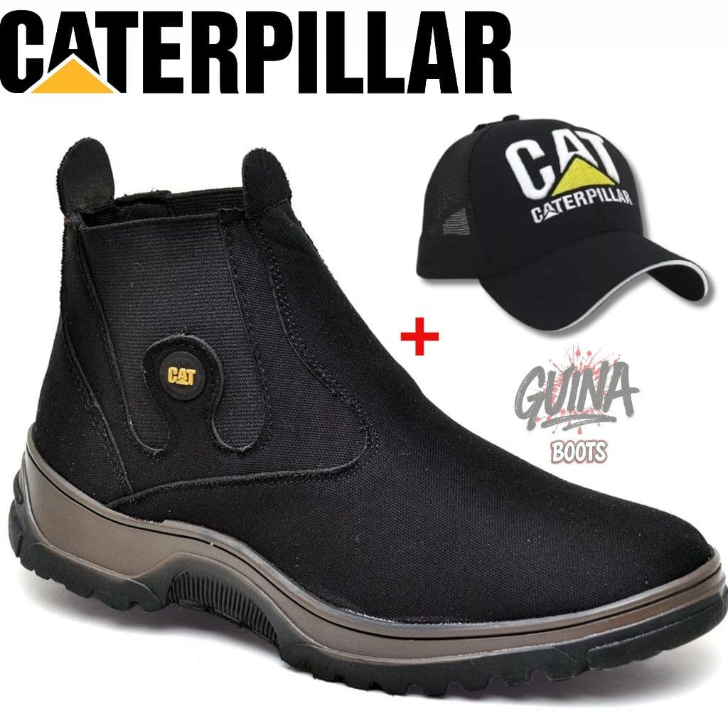 Botina Bota Caterpillar Masculina Texana Calce Facil + Boné Bordado CAT