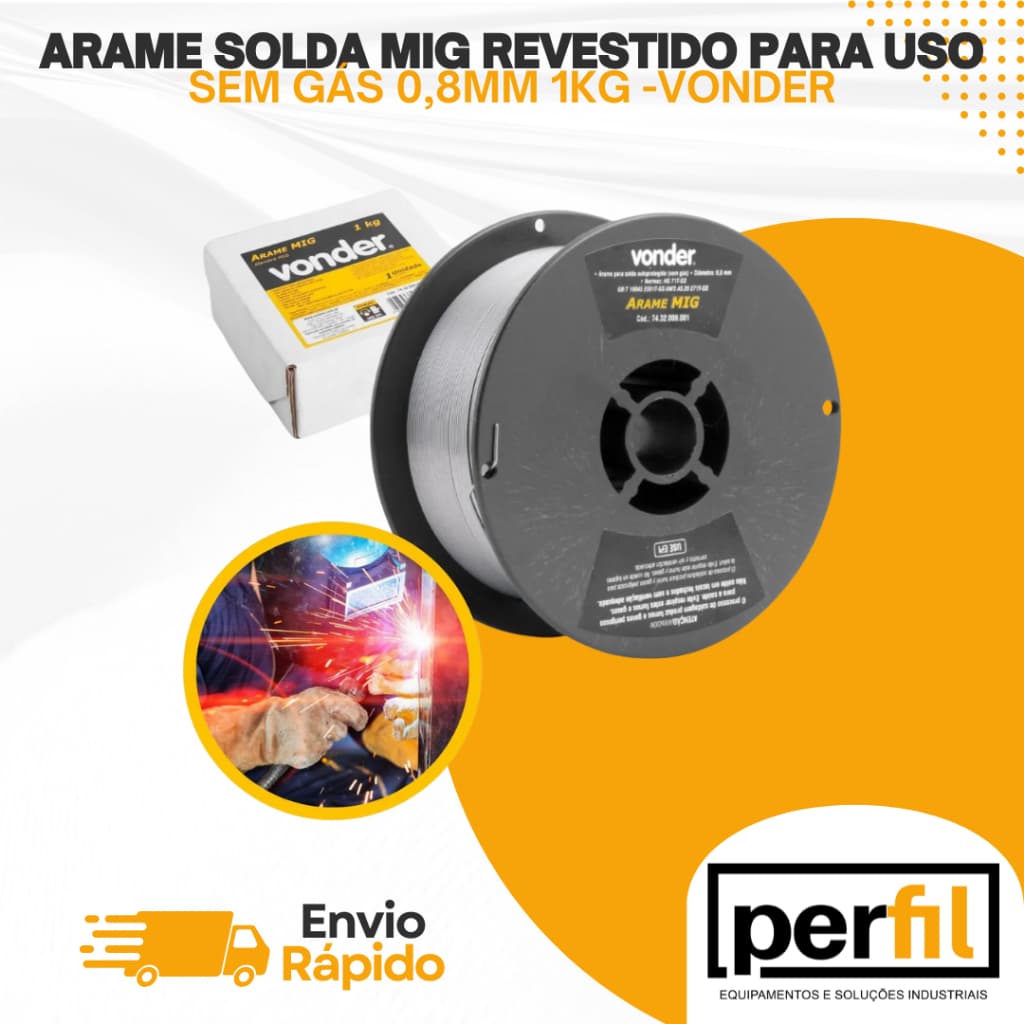 ARAME SOLDA MIG REVESTIDO PARA USO SEM GÁS 0,8MM 1KG -VONDER