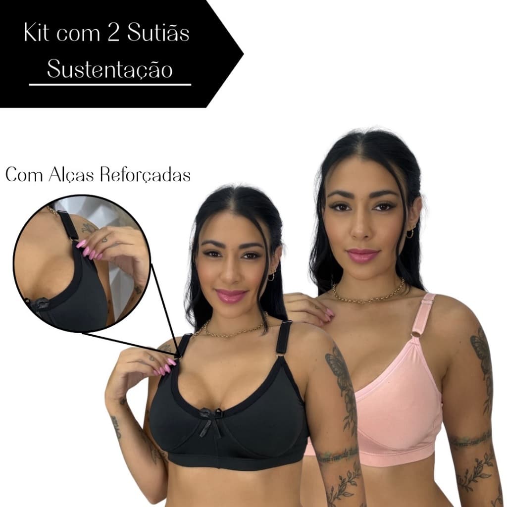kit com 2 Sutiã REFORÇADO Sustentação Sem Bojo Alça Larga Soutien Reforçado Microfibra Sutian Atacado Varejo