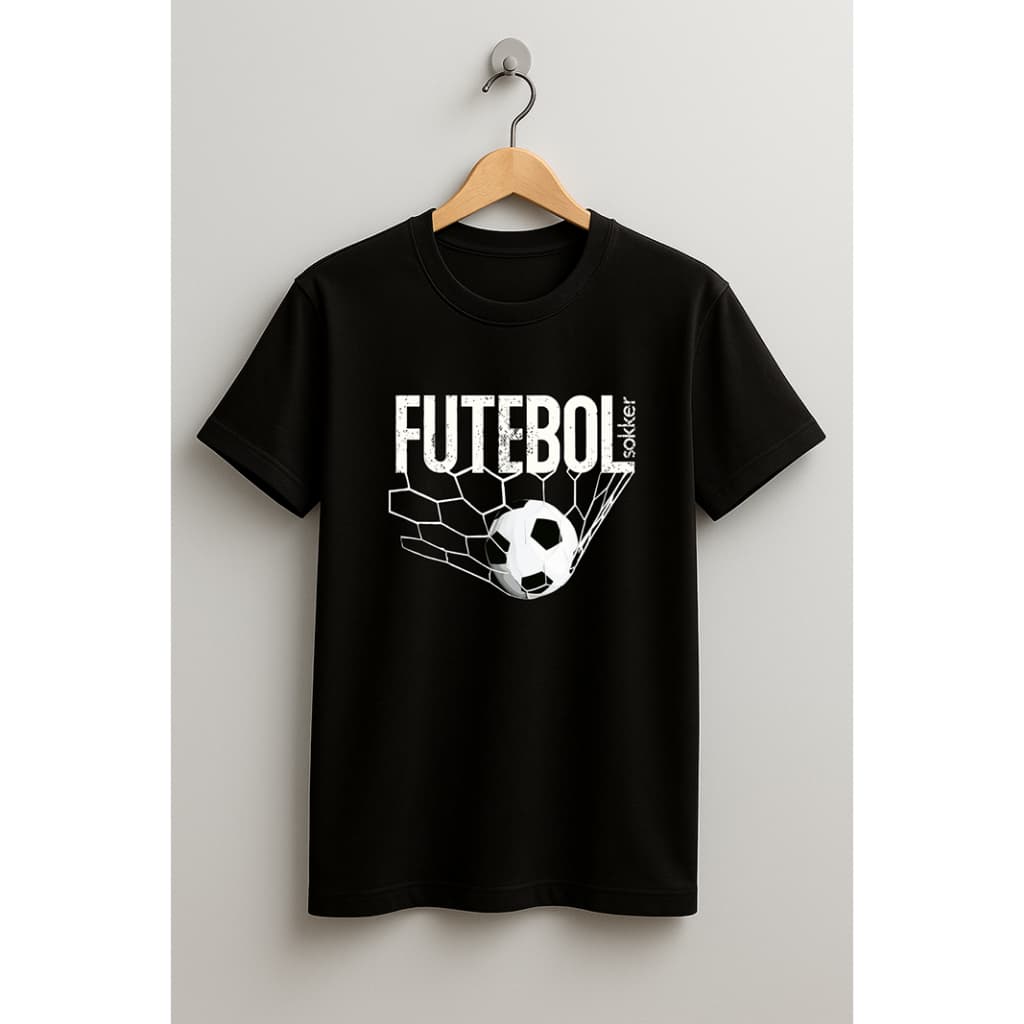 Camiseta Algodão Juvenil e Infantil Unissex Futebol Bola na Rede Menino Menina