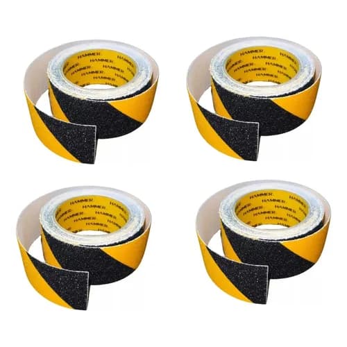 Kit 4 Fita Antiderrapante Demarcação 50mmx5m Preto Amarelo Zebrada