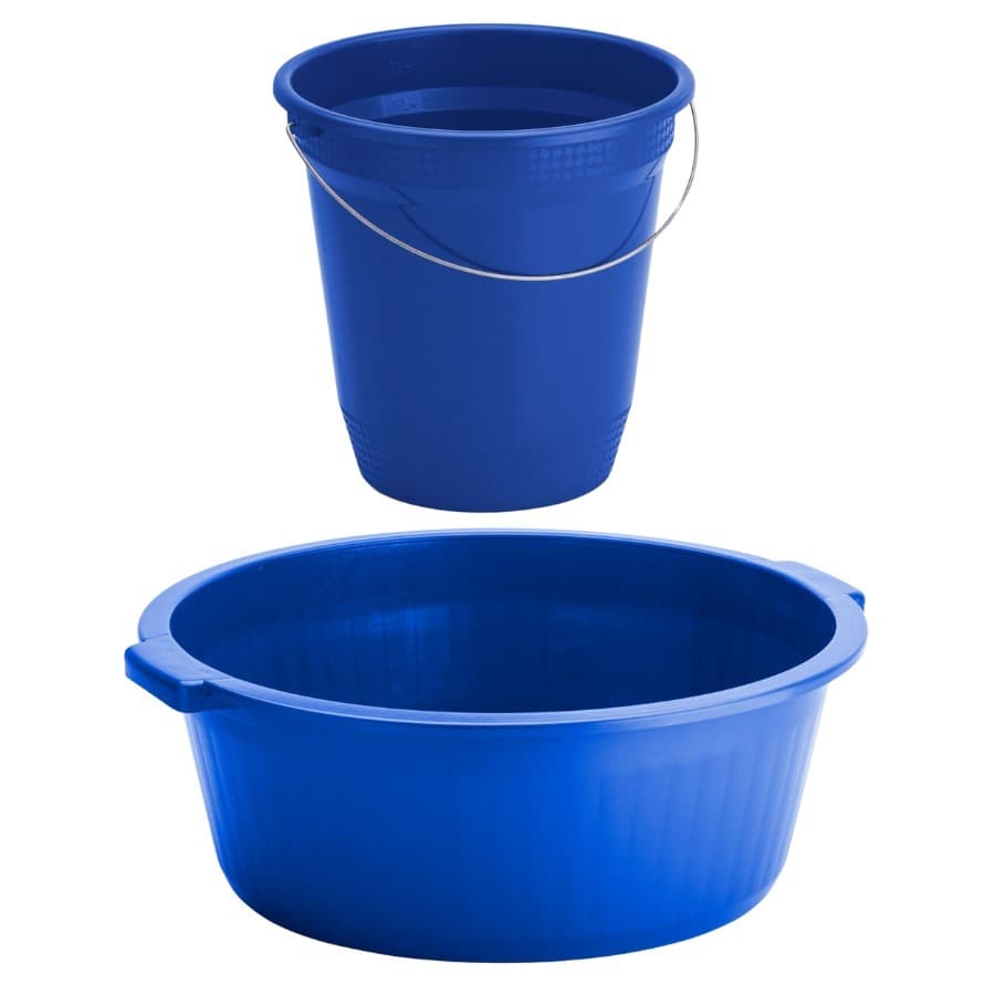 Kit Limpeza Bacia Balde Plástico Reforçado Multiuso Jardinagem Alça Ferro Alta Resistência