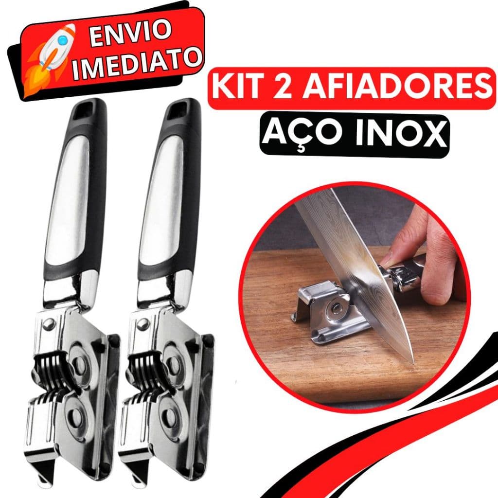 KIT 2 Afiador Amolador de Faca Profissional Aço Inox Super Resistente 3 Laminas para Casa Restaurante Açougue