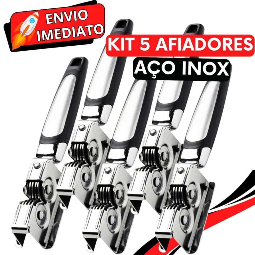 KIT 5 Afiador Amolador de Faca Profissional Aço Inox Super Resistente 3 Laminas para Casa Restaurante Açougue
