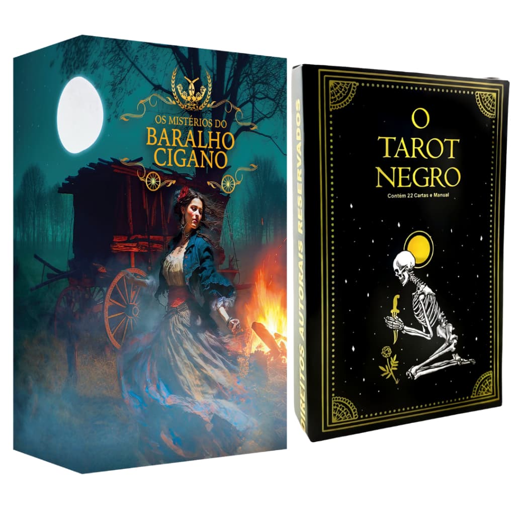 Kit com Tarot Mistérios Cigano 36 Cartas Baralho Plastificado com Manual Deck Lenormand e Tarô Negro