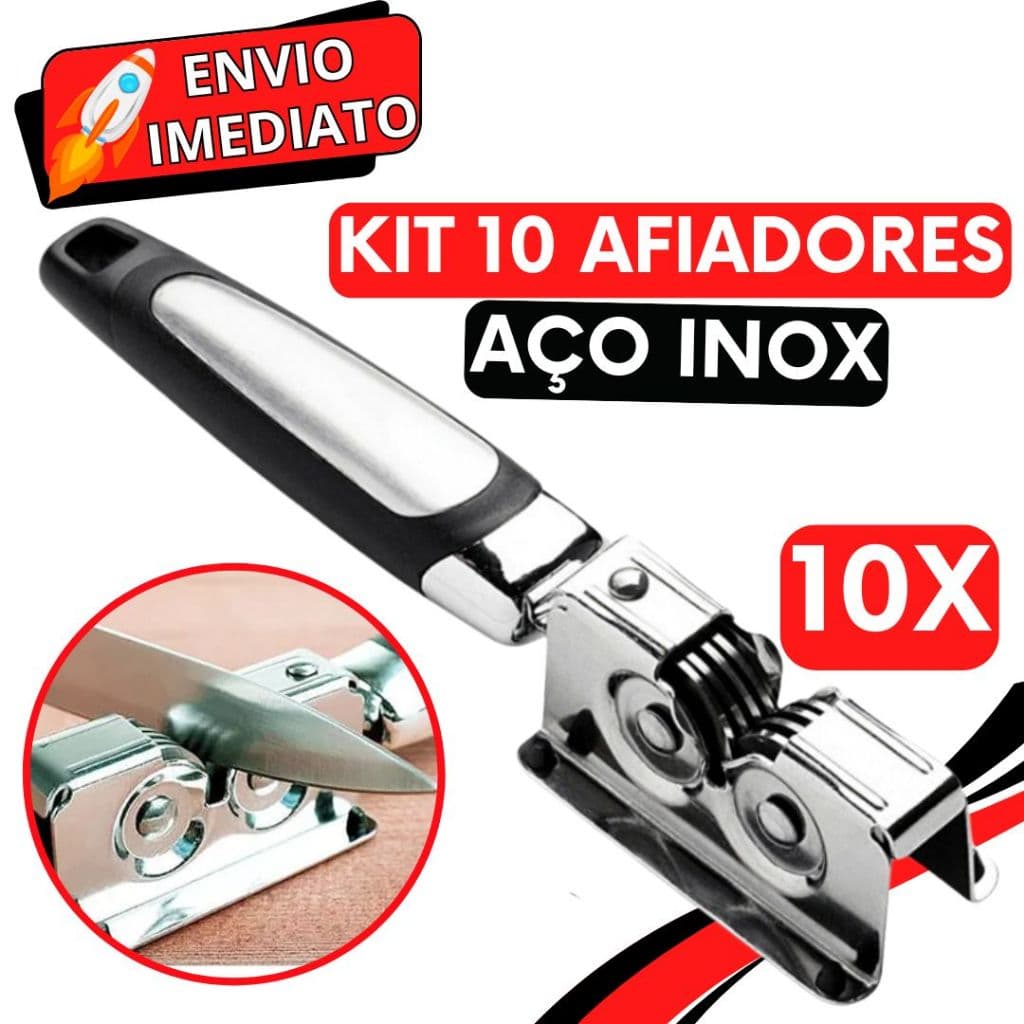 KIT 10 Afiador Amolador de Faca Profissional Aço Inox Super Resistente 3 Laminas para Casa Restaurante Açougue