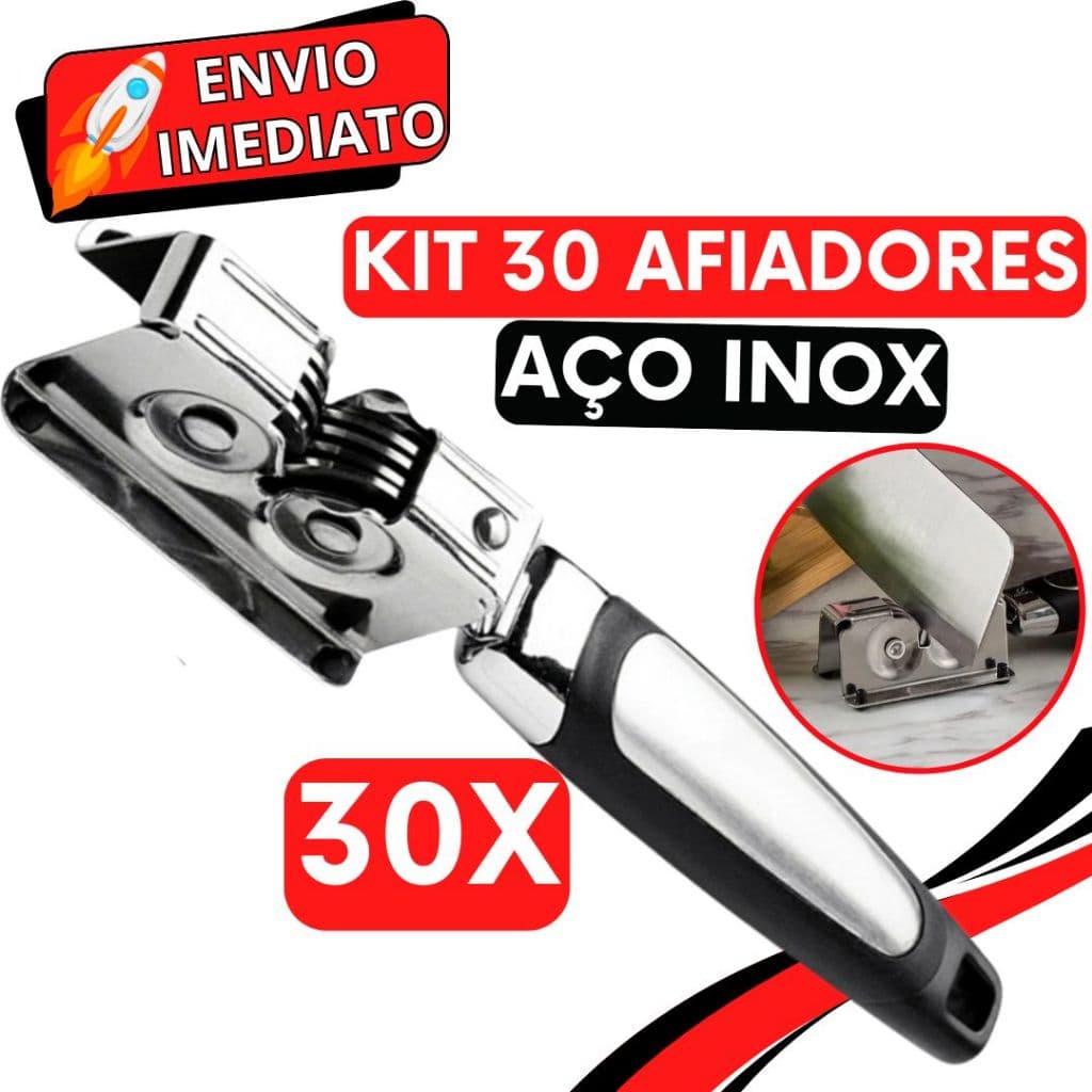 KIT 30 Afiador Amolador de Faca Profissional Aço Inox Super Resistente 3 Laminas para Casa Restaurante Açougue