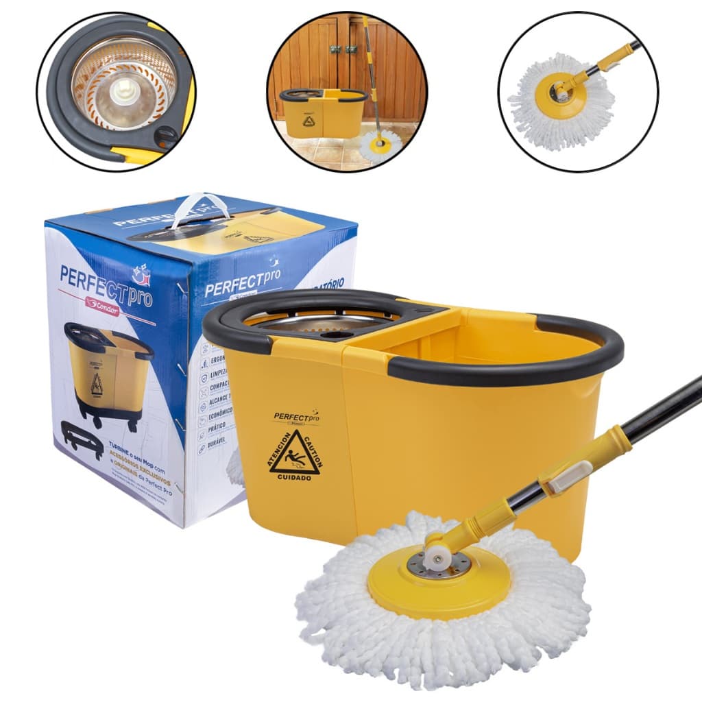 Balde Mop Perfect Pro Esfregão 360 Giratório Limpeza Duas Águas