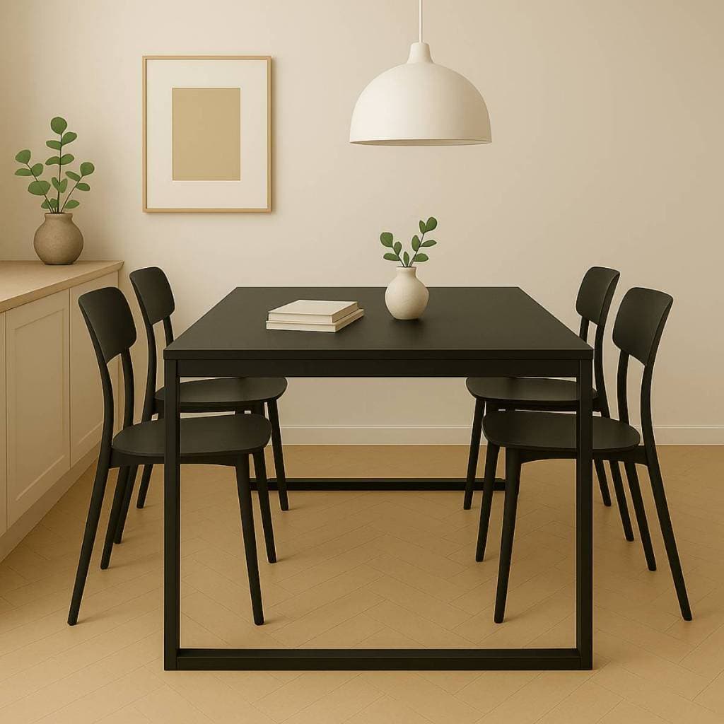 Mesa para Sala de Jantar com 4 Cadeiras Nanna Tampo Madeira Moderna