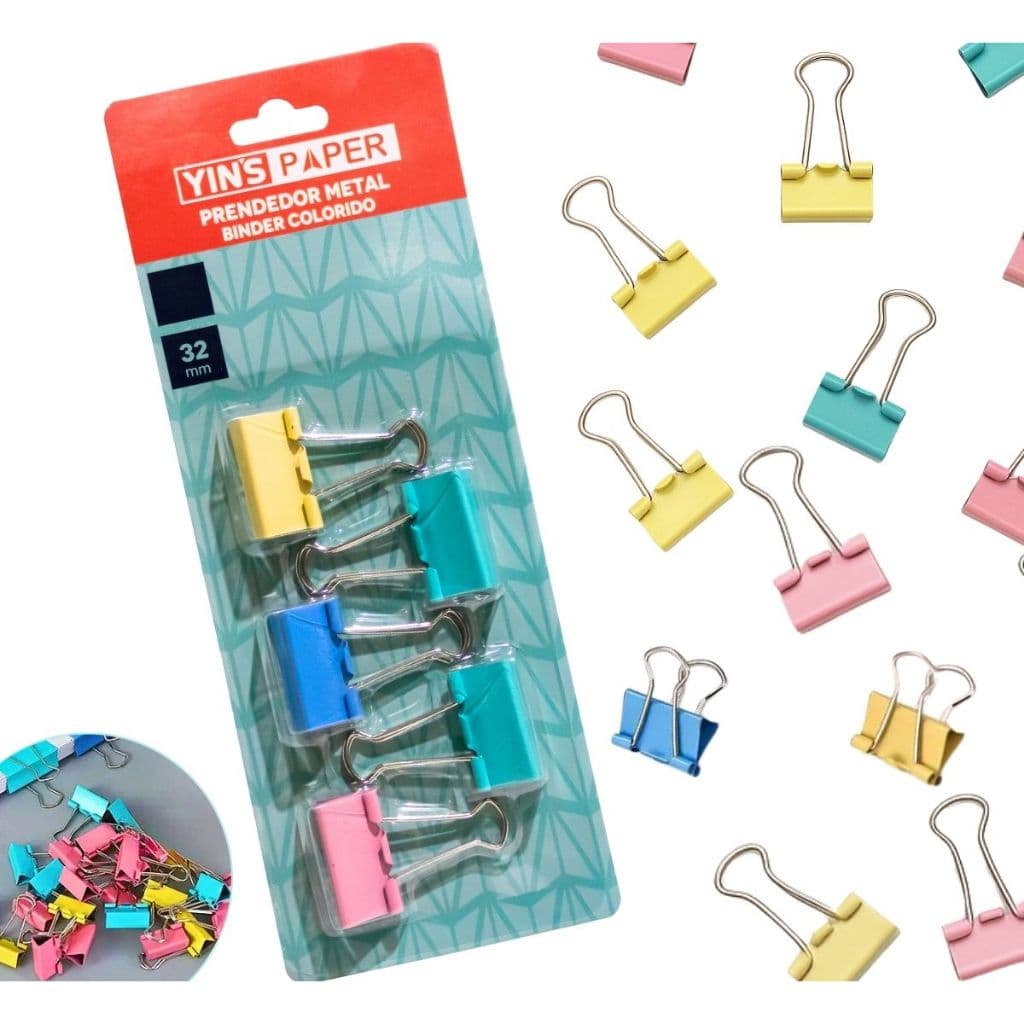 Kit de Prendedores Borboleta de Papel Binder 32mm Candy Color Pastel Colorido Metálico