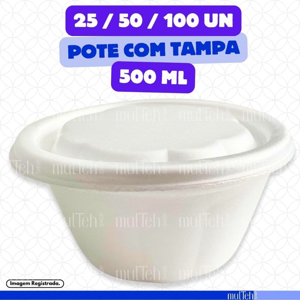 Pote Cumbuca De Isopor Funda 500ml Com Tampa Para Caldos Sorvete Açai