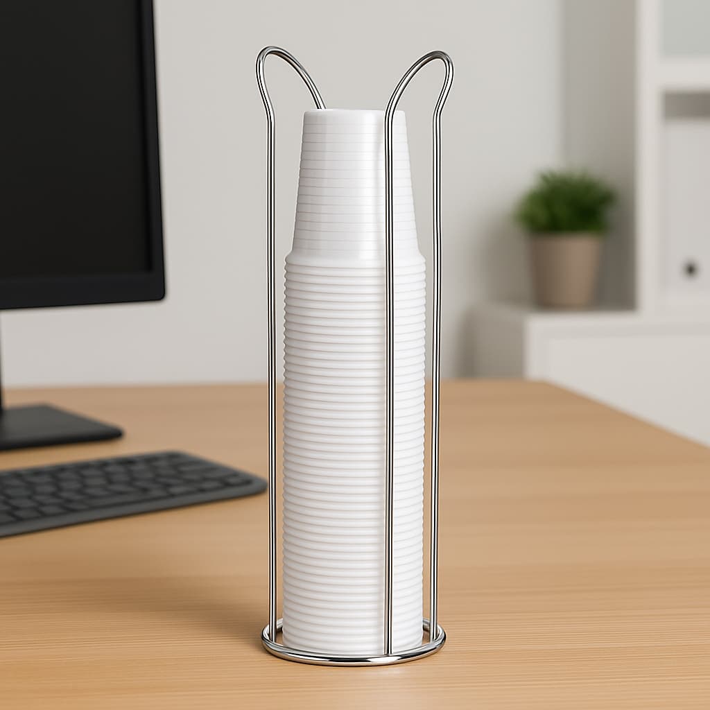 Suporte Porta Copos Descartáveis Dispenser Organizador Bancada Cromado Água Café Chá