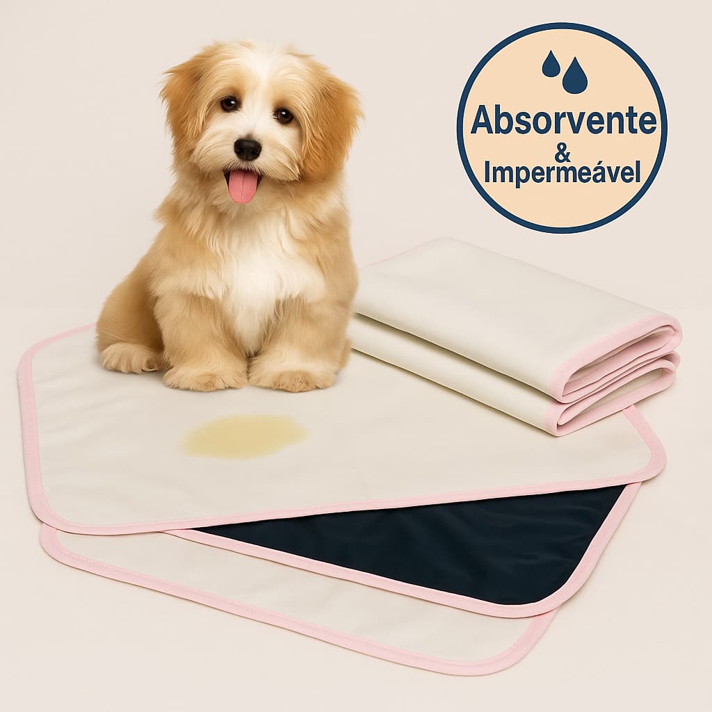 Kit 5 Tapetes Higiênicos Laváveis para Cães e Gatos | Reutilizável 70x50cm | Branco e Rosa