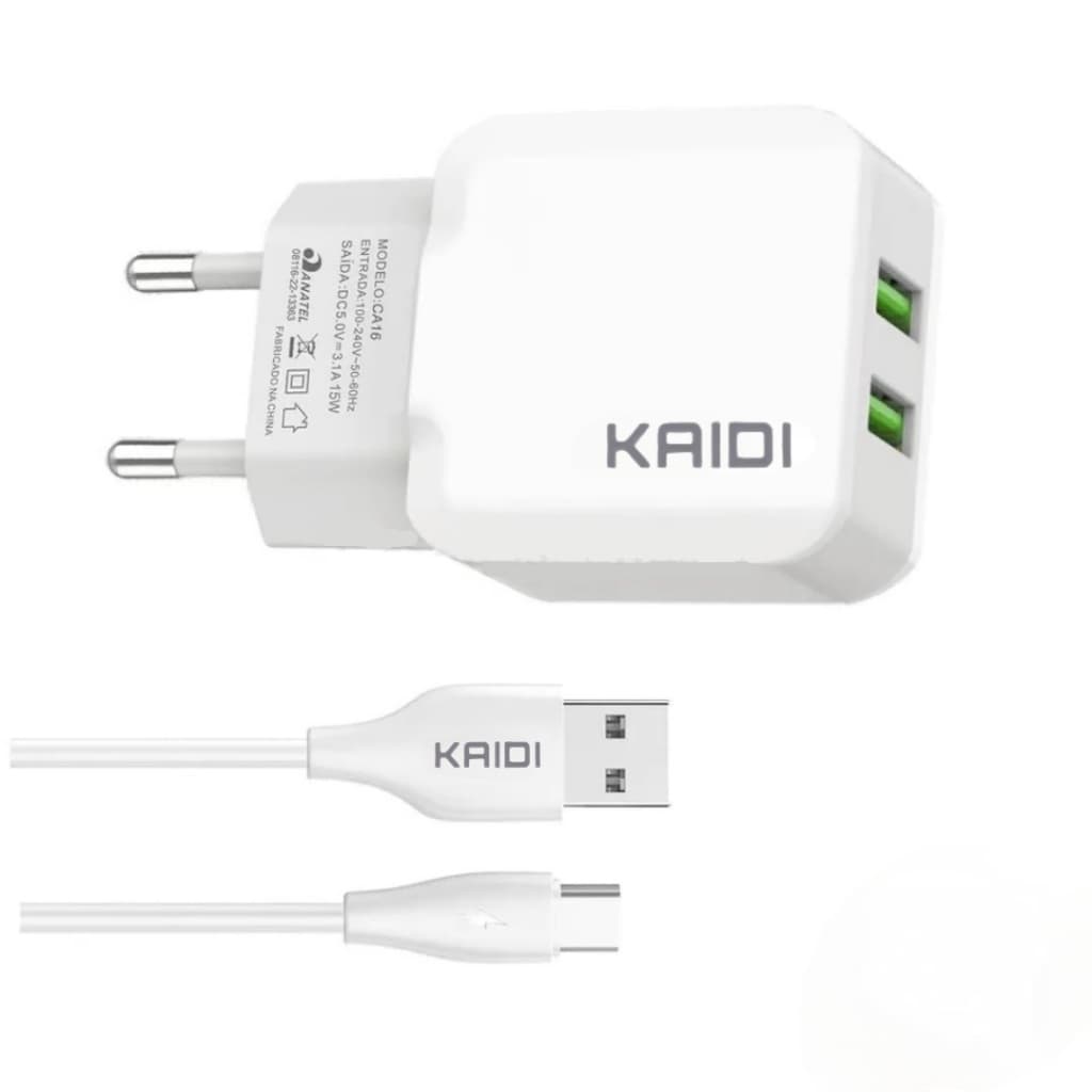 Carregador de tomada Alta qualidade Kaidi Turbo Rápido Tipo C Compatível Samsung, Motorola, Xiaomi, LG e demais