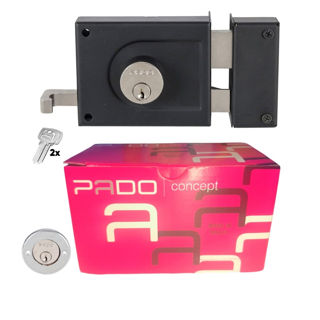 Fechadura Para Portão Sobrepor Pado 525 Trinco Conversível 100mm Preto