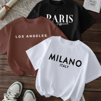 Kit 3 Camiseta Unissex Básica Paris Milano Los Angeles Blusa Lançamento