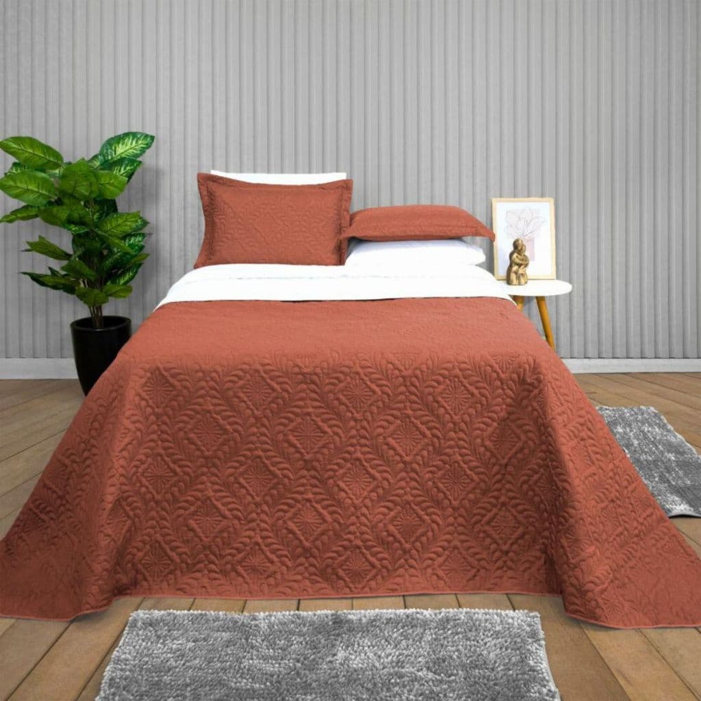 Kit Colcha Cobre Leito Queen Dupla Face Matelado Elegance Liso Micropercal 200 Fios 03 Peças