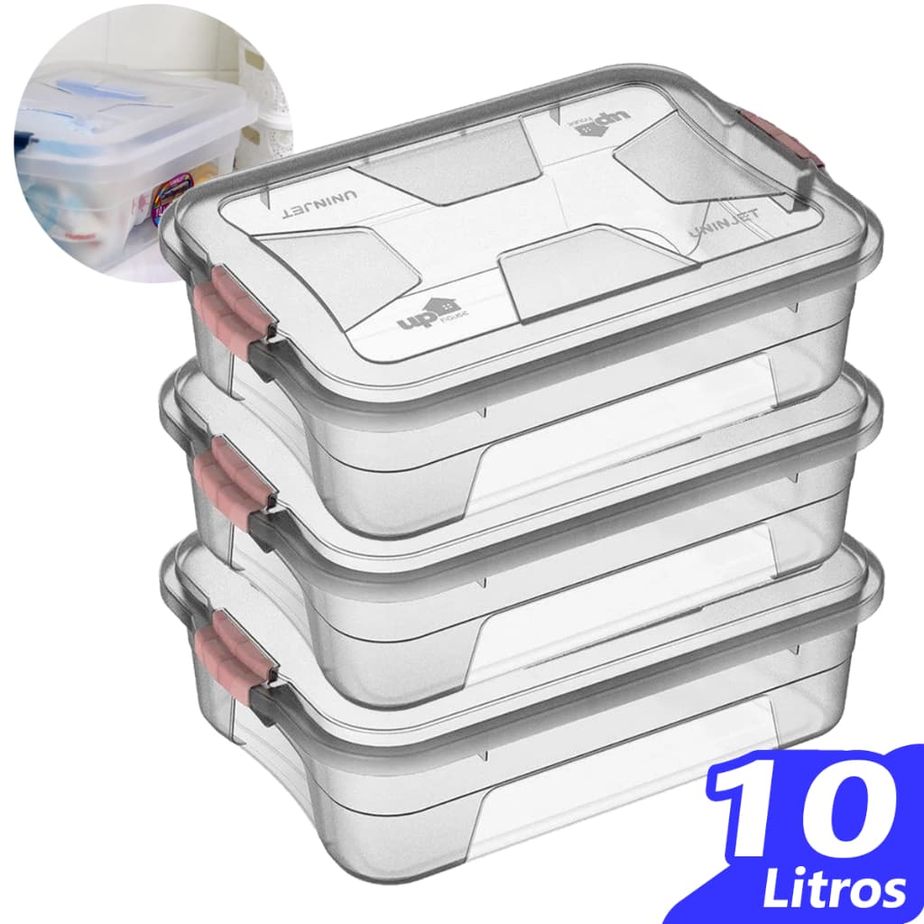 Caixa Organizadora 10 Litros com tampa e trava Transparente multiuso para remédios brinquedos