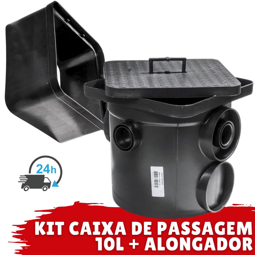 Kit Caixa Passagem 10 Litros Pequena + Prolongador Extensor Alongador 15cm Caixa De Passagem