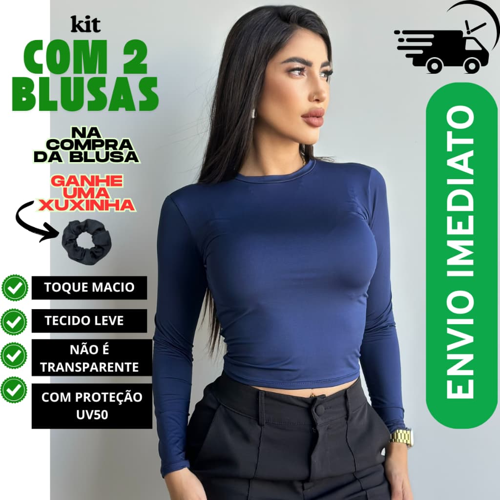 kit 2 Blusa Feminina Manga Longa Baby Tee Blusa Academia Feminina Slim Segunda Pele Basica Envio Rápido