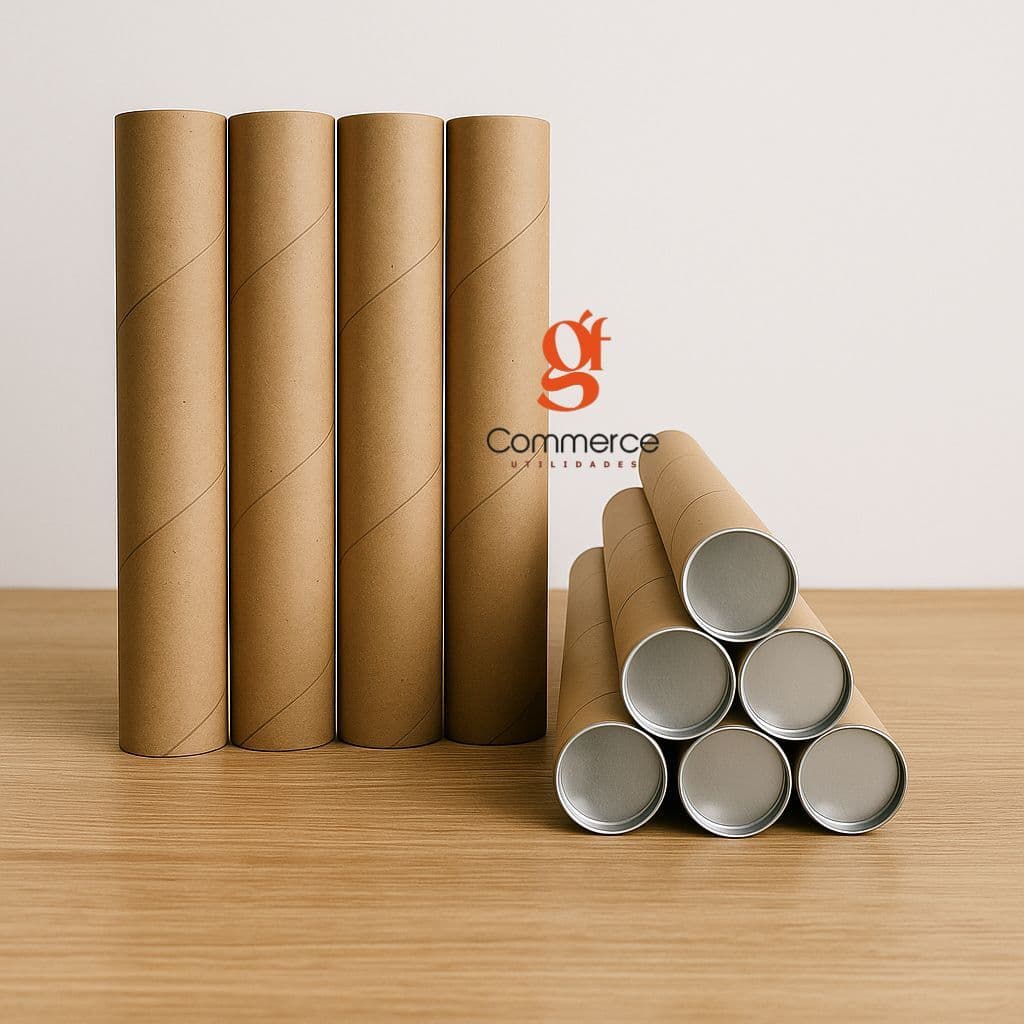 10 Tubo Postal Tubete Canudo Papelão 100cm X 7,3cm Ø C/ Tampa E S/ Tampa