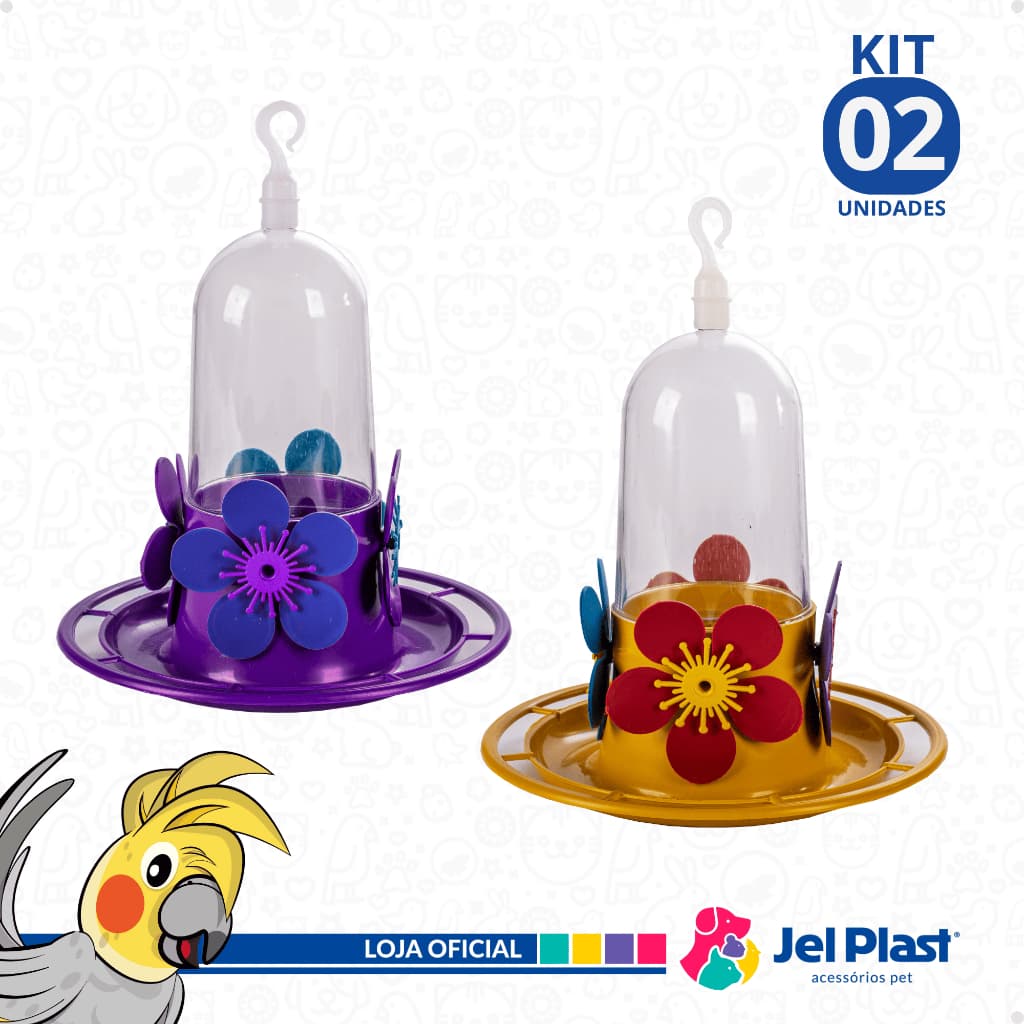 Kit Bebedouro Para Beija Flor Colibri Pássaro c/ Poleiro 250ml Jel Plast