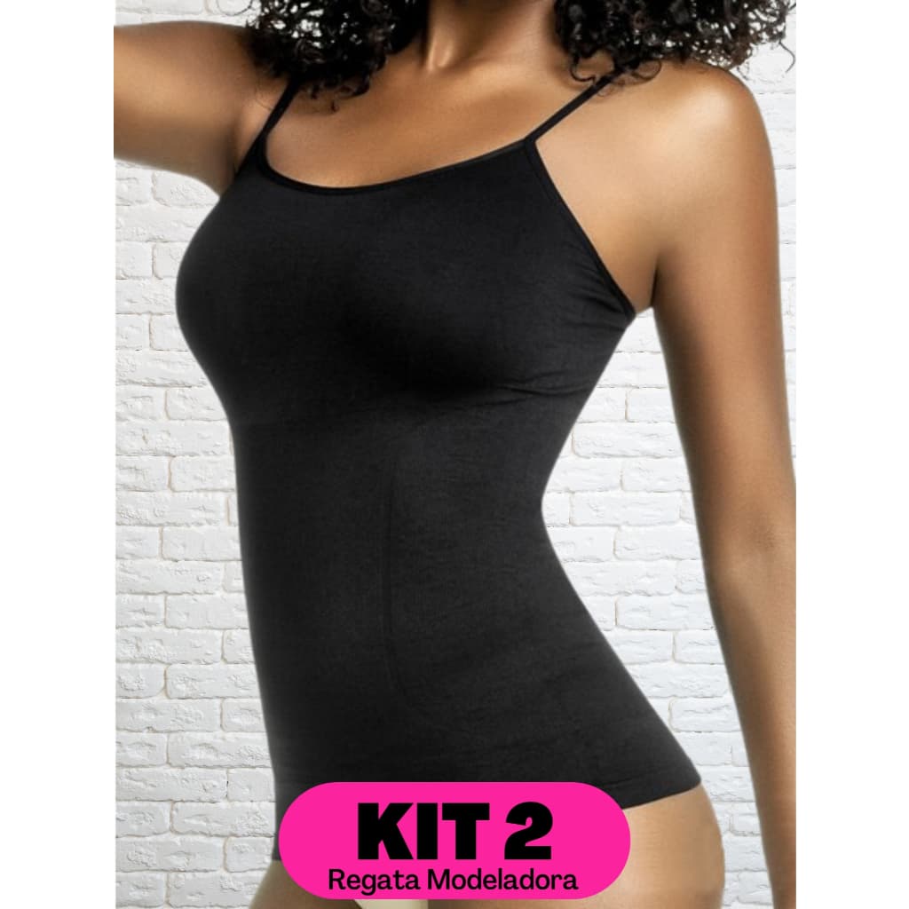 Kit 2 Regatas Femininas Camisetas Com Alças Ajustáveis Sem Costura Com Compressão No Abdômen